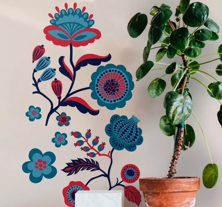 nalepky na stenu zvierata kvetinový viacfarebný aranžmán - Tenstickers