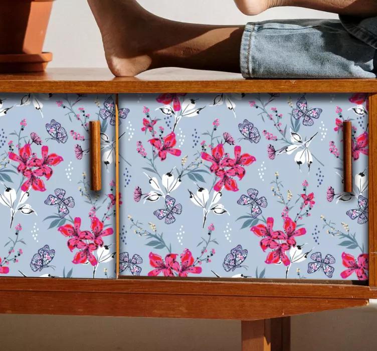 nalepky na stenu zvierata kvetinový vzor s motýľmi - Tenstickers