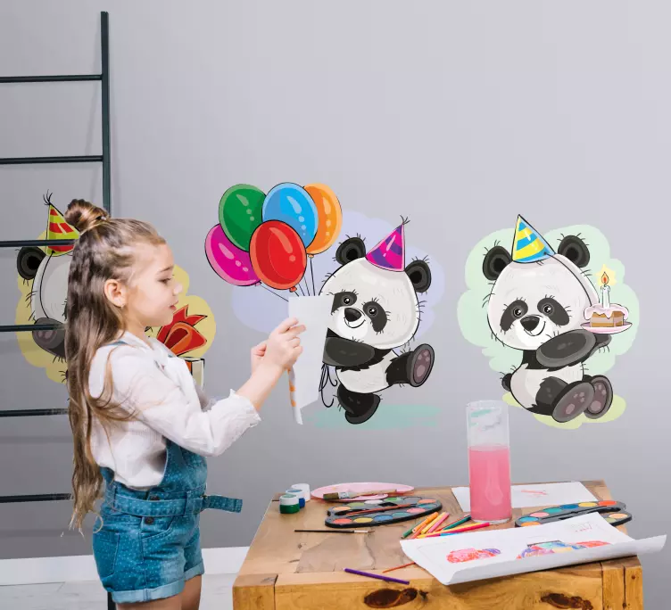Narodeninová oslava panda ilustračná nálepka - Tenstickers