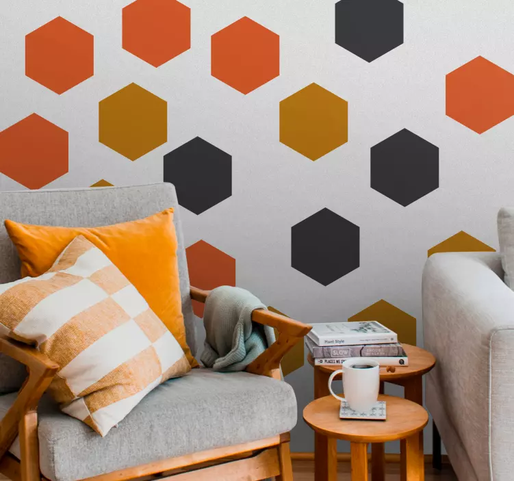 Nálepka na stenu so vzorom farebného šesťuholníka - Tenstickers