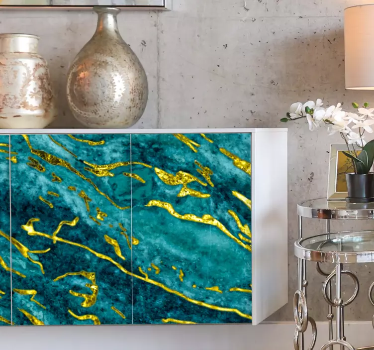 štítok na nábytok z modrého a zlatého mramoru - Tenstickers