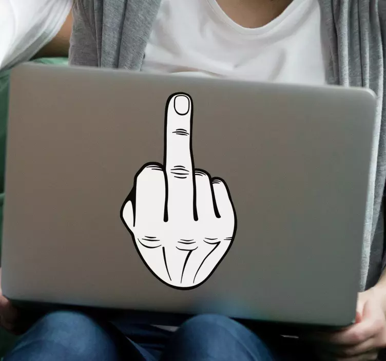 Samolepka na biely notebook so stredným prstom - Tenstickers