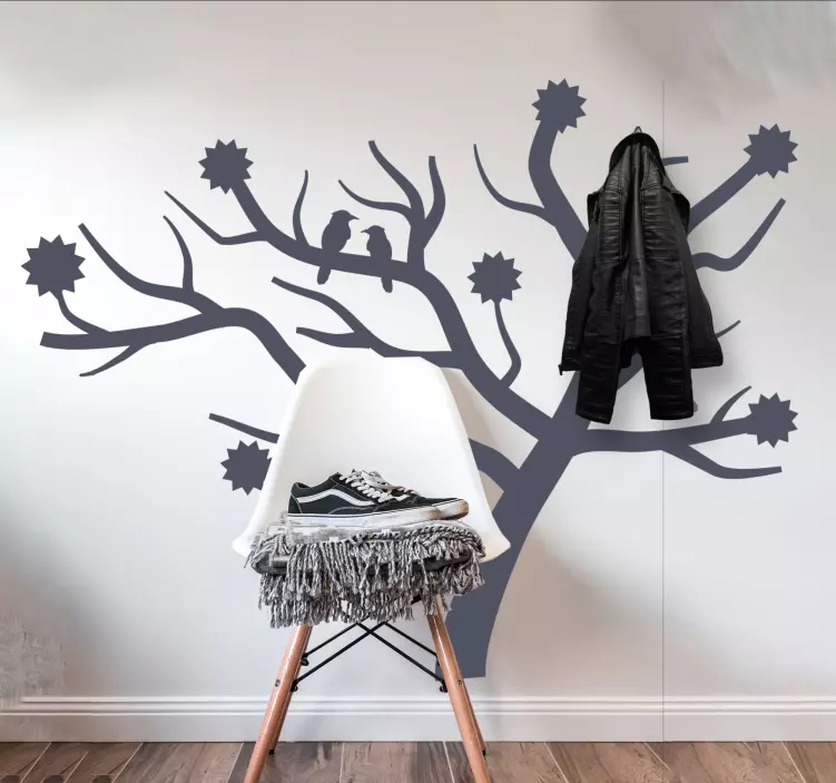 Retro stromček s nálepkami vešiaka na kabáty vtákov - Tenstickers