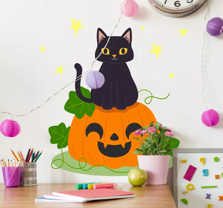 Roztomilá halloweenská mačka halloweenská samolepka - Tenstickers