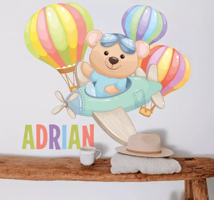 Roztomilý medveď v lietadle s obtlačkami balónov - Tenstickers