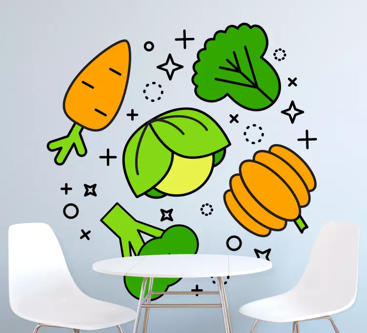 štítok s rozptýlenou oranžovou a zelenou zeleninou - Tenstickers