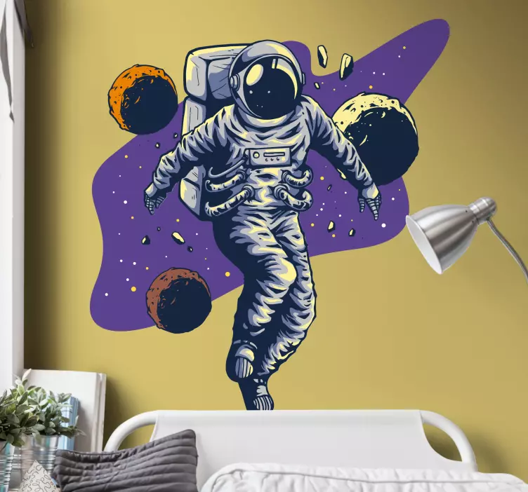 Ručne kreslená Nálepky na stenu v štýle lietajúceho astronauta - Tenstickers