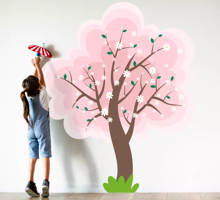 Ružové kvety na samolepke na stenu kvetov hnedého stromu - Tenstickers