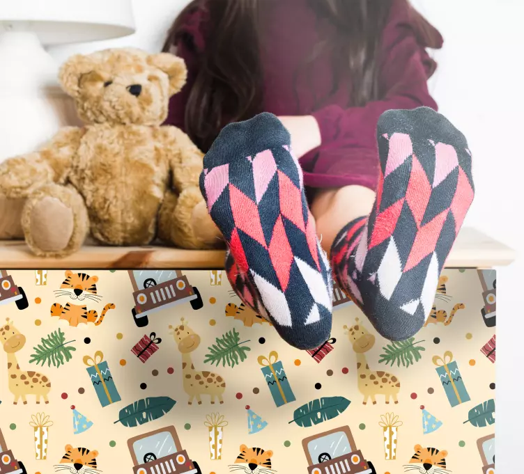 Safari zvieratá s autom, darčeky štítok na nábytok - Tenstickers