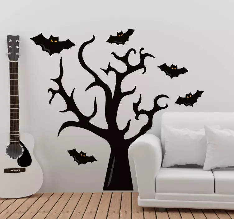 Samolepka na halloween strom a netopiere - Tenstickers