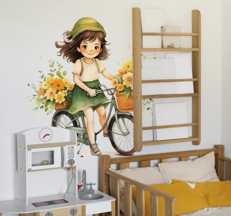 Ilustrovane nalepky na stenu dievča jazdiace na bicykli - Tenstickers