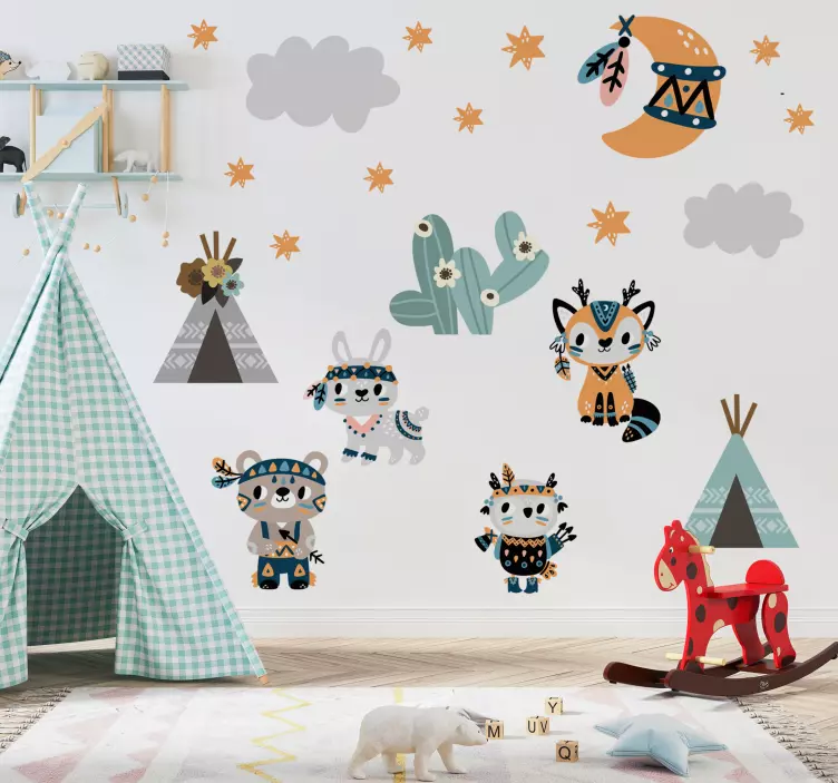 Ilustrovane nalepky na stenu zvieratá v indickom štýle - Tenstickers