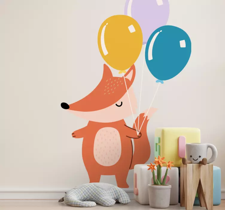 Severská líška s balónmi ilustračný obtlačok - Tenstickers