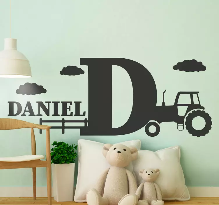 Silueta zelený traktor s nálepkou hračka s menom - Tenstickers