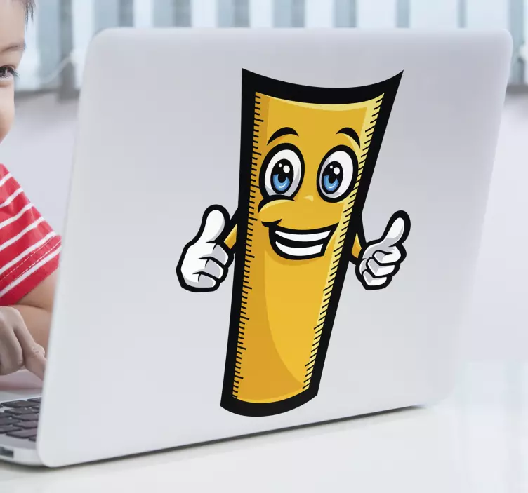 Späť do školy s úsmevom modré pravítko laptop kože - Tenstickers