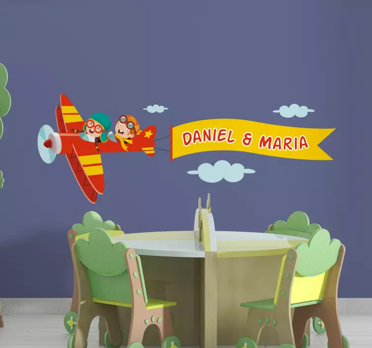 šťastné dieťa, lietajúce meno, ilustračná nálepka - Tenstickers