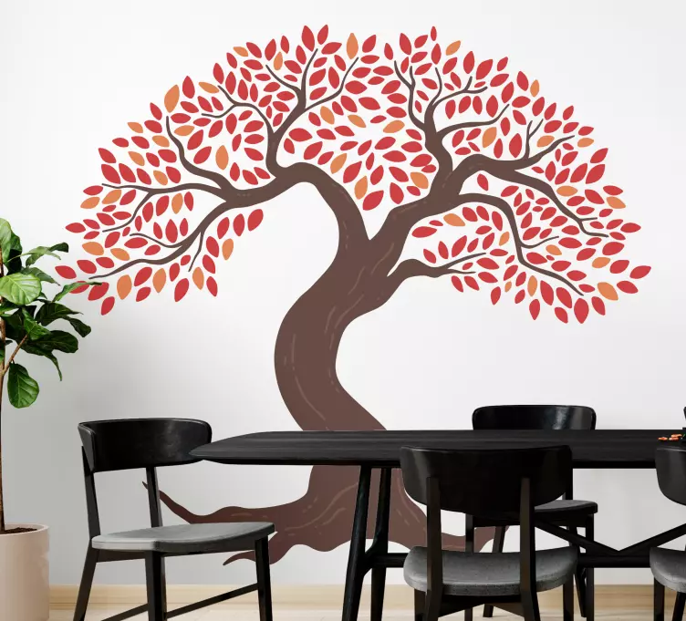 Strom s červenými listami Nálepky na stenu do spálne - Tenstickers
