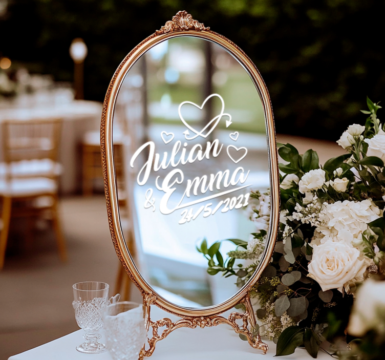 Nálepka s svadobným srdcom a dátumom - Tenstickers