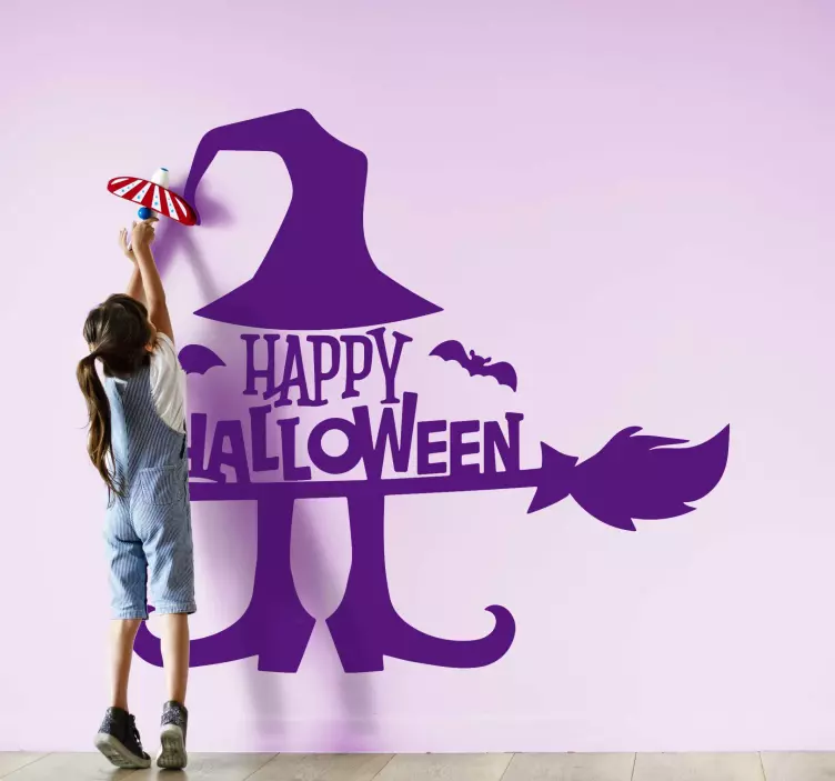 čarodejnica letiaca na halloweenskej nálepke halloween - Tenstickers