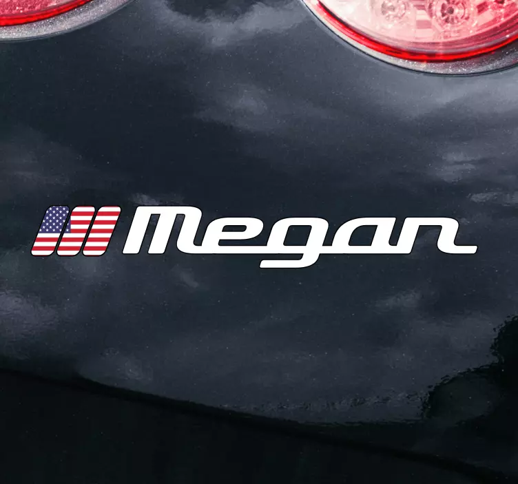 Vlajka spojených štátov a štítok s vlastným menom automobilu - Tenstickers