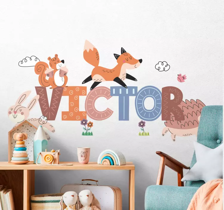 Personalizovaná nálepka s lesnými detskými zvieratami - Tenstickers