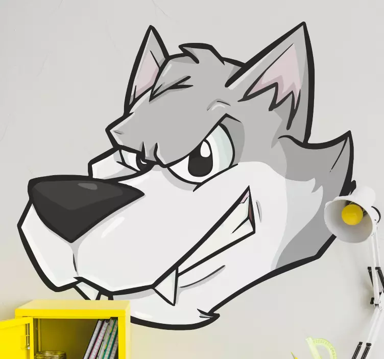 Vlk karikatúra sivý zlo úsmev divoké zviera obtlačok - Tenstickers