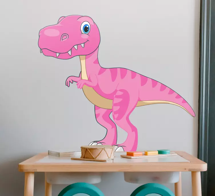 Nálepka vtipný ružový dinosaurus stojaci na nohách - Tenstickers