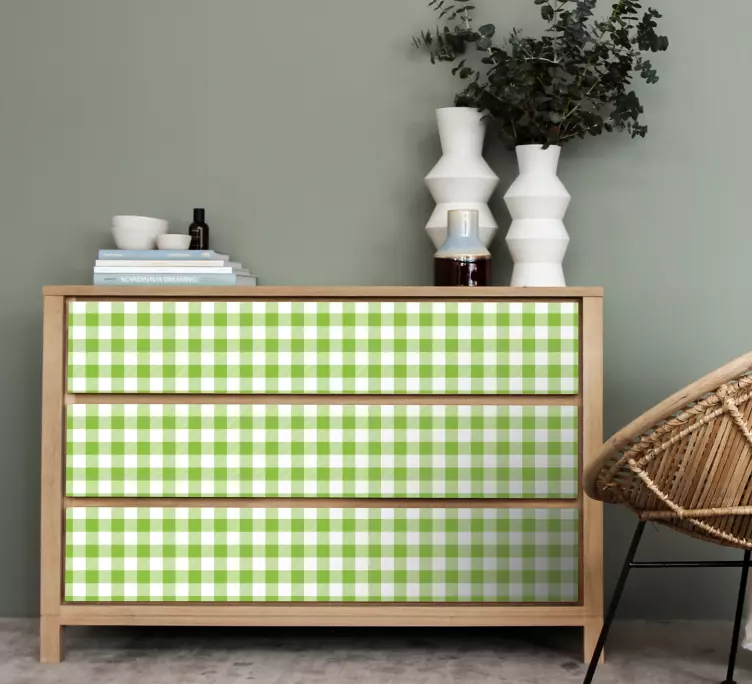 Zelený károvaný dizajnový štítok na nábytok - Tenstickers