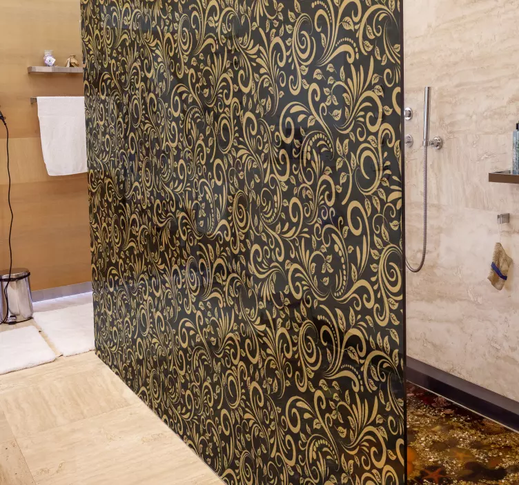 Zlaté listy nad grafitovou sprchovou nálepkou - Tenstickers