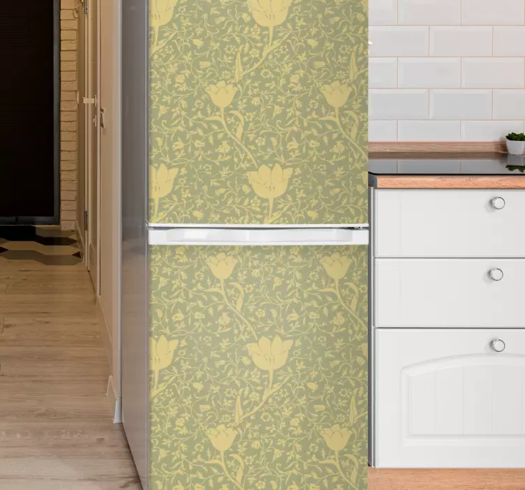 Zlatý a zelený jemný kvetinový obtlačok na chladničku - Tenstickers