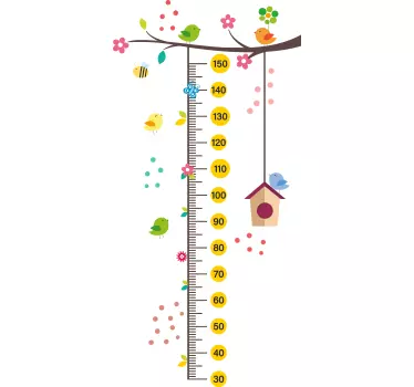 detsky meter na stenu kvetinová vtáčia búdka - Tenstickers