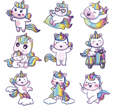 Vzdelávacia nálepka sada dizajnov jednorožca - Tenstickers
