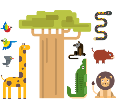 Nálepka pre deti farebné zvieratá z džungle - Tenstickers