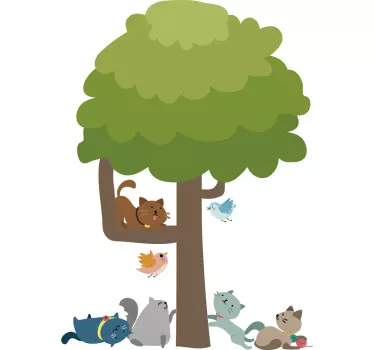 Nálepka na strom a štyri mačky - Tenstickers