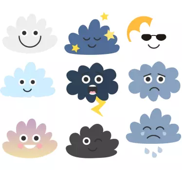 Nálepka na okno s oblakmi a tvárami - Tenstickers