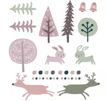 Nálepky na stromy a zvieratá v štýle nordic style - Tenstickers