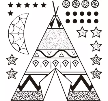 Nálepka na teepee stan s hviezdami a mesačnou detskou spálňou - Tenstickers