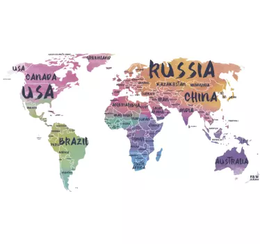 Mapa sveta nápisy mapa sveta obtlačky - Tenstickers