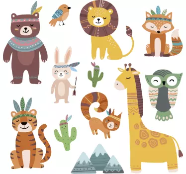 Vtipné domorodé zvieratá ilustrácie nástenné umenie - Tenstickers