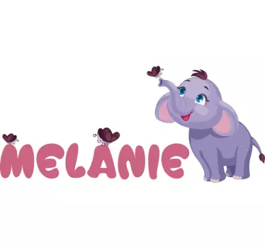 Nálepka pre deti roztomilý slon s motýľmi - Tenstickers