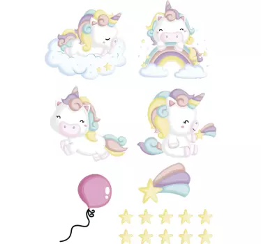 Nálepka pre deti roztomilé postavičky jednorožcov - Tenstickers
