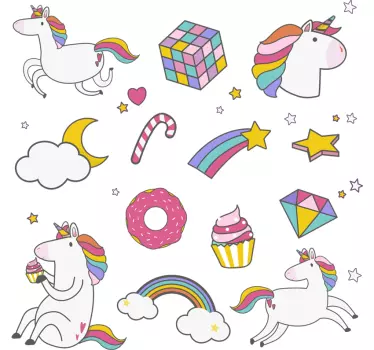 Nálepka pre deti dúhový jednorožec zábava - Tenstickers