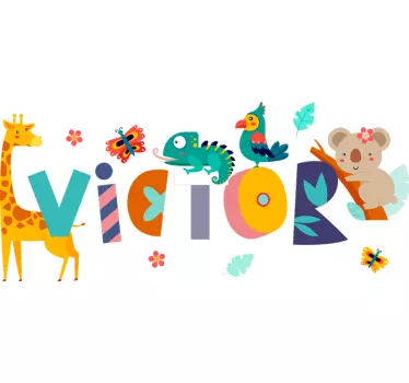 Zvieratá a meno dieťaťa ilustrácie nálepka na stenu - Tenstickers