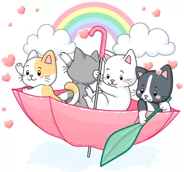Mačiatka a dáždnik ilustrácie nástenné umenie - Tenstickers