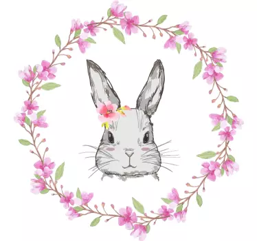 Nálepka pre deti zajačik s kvetinovým dizajnom - Tenstickers