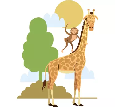 Nálepku divokého zvieraťa so žirafou a opicami - Tenstickers