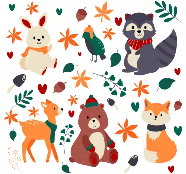 Samolepka na stenu pre lesné zvieratá a listy pre deti - Tenstickers