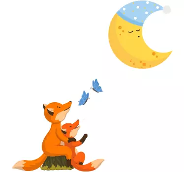 Líška pri pohľade na mesiac karikatúra fototapeta - Tenstickers