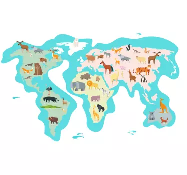 Svetová mapa pre deti s nálepkou na stenu s mapou fauny - Tenstickers