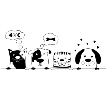 Zvieratá priatelia čierna a biela karikatúra samolepka na stenu - Tenstickers